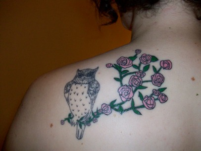 Owl with pink flowers